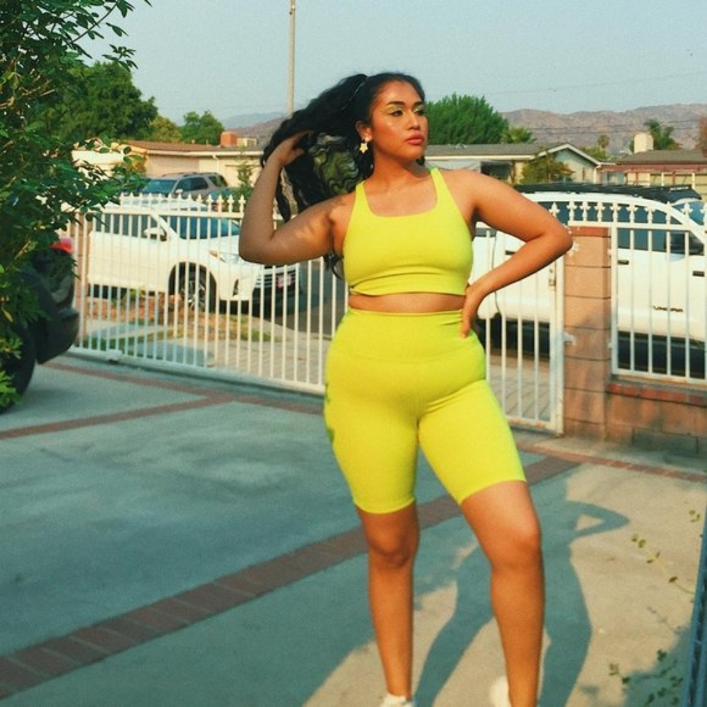 Girlfriend Acid yellow Paloma bra and bike shorts